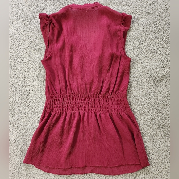 Max Love Purple Flutter Sleeve V-Neck Ruffle Detail Smocked Waist Blouse - Picture 4 of 4